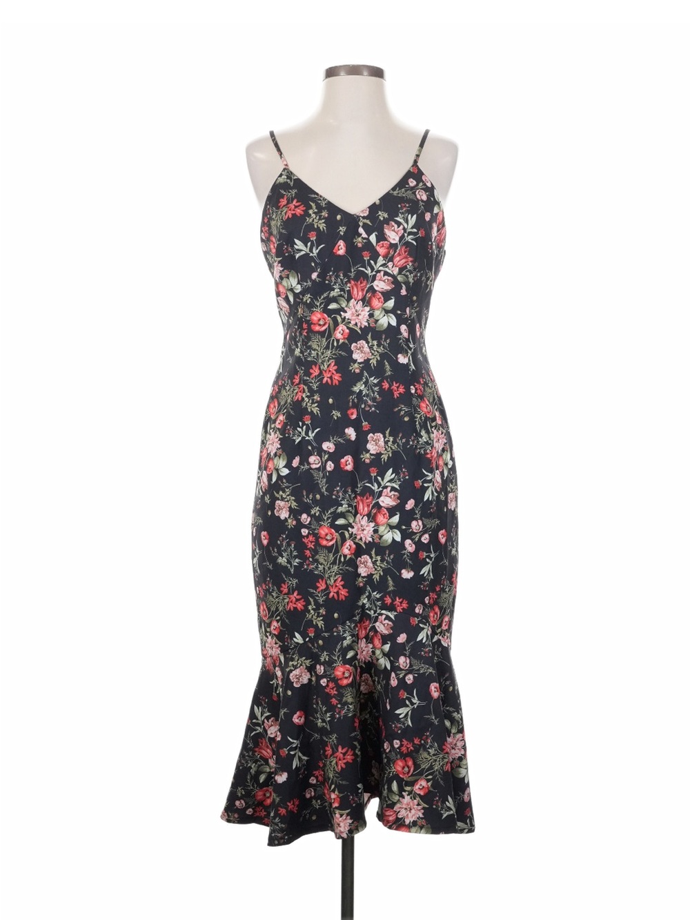 Floral Slip Midi Dress in Black and Pink Jasmine Wang made in the USA size small